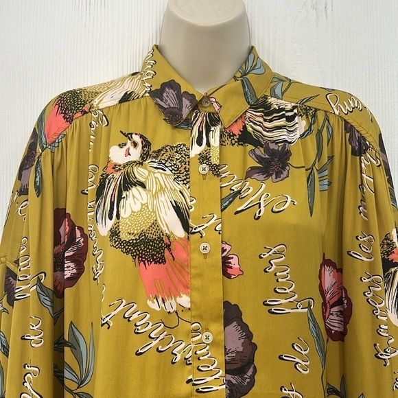 Free People - Silky Nights Floral And Birds Button Down Oversized Blouse Small - Picture 3 of 11